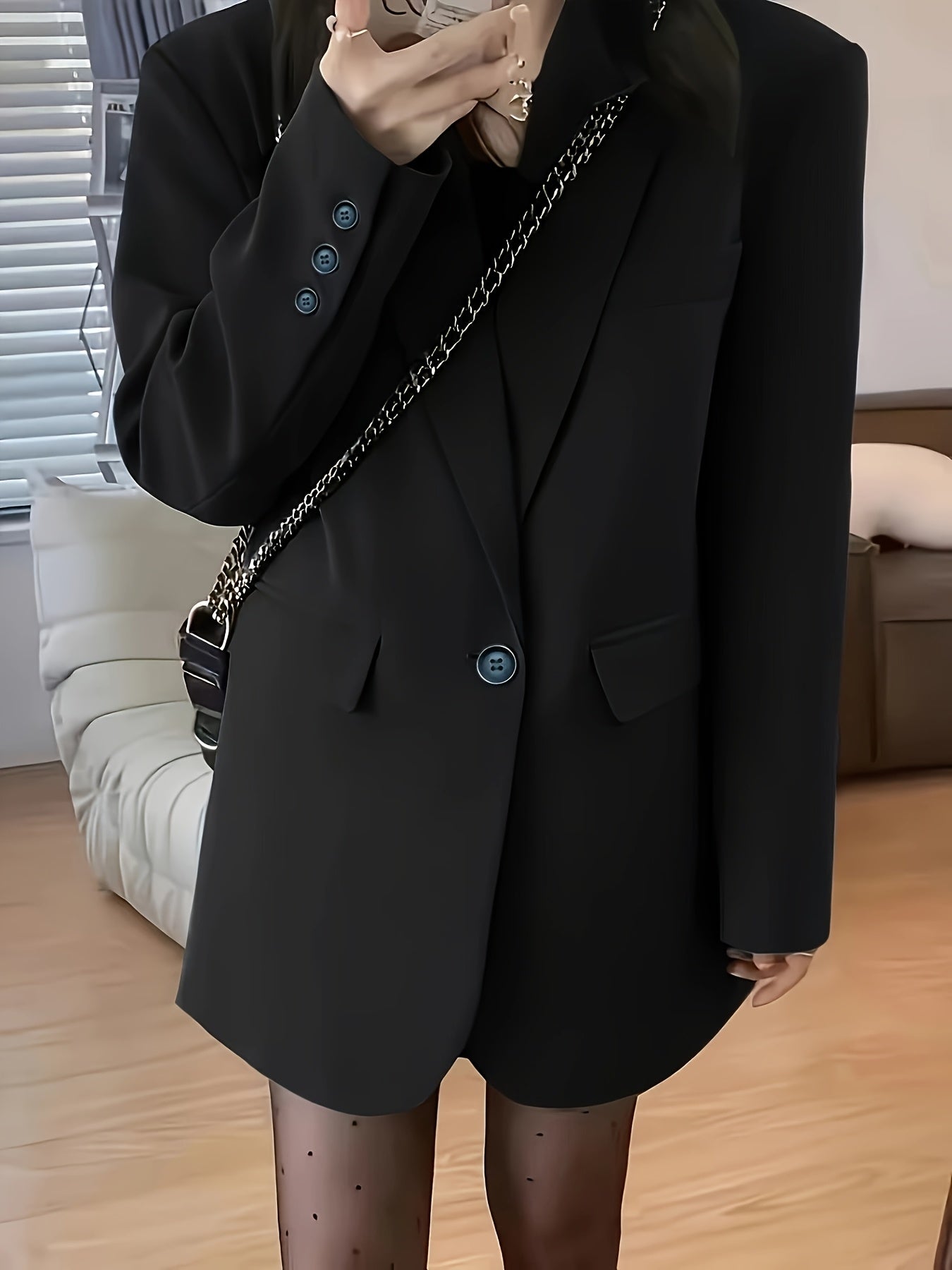 Women'S Chic Casual Blazer - Polyester, Solid Color, Long Sleeve, Button Front with Pockets, Loose Fit, Spring/Fall Jacket, Casual Wear Jacket|Minimalist Jacket|Single lapel Jacke