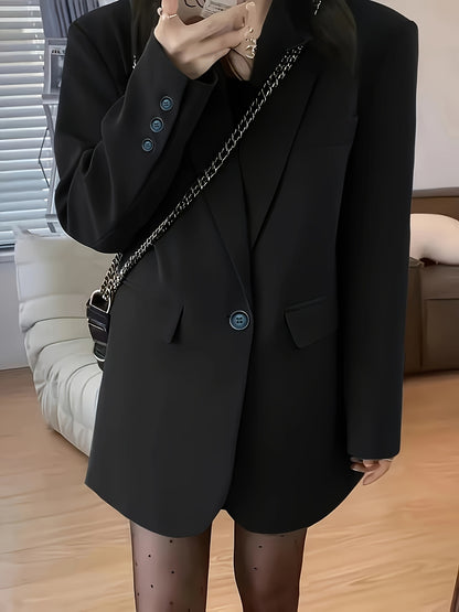 Women'S Chic Casual Blazer - Polyester, Solid Color, Long Sleeve, Button Front with Pockets, Loose Fit, Spring/Fall Jacket, Casual Wear Jacket|Minimalist Jacket|Single lapel Jacke
