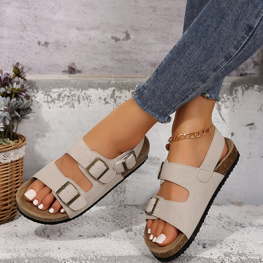 Women'S Black Flat Sandals with Buckle Closure - Comfortable, Soft Rubber Sole, Adjustable Strap Sandals for Casual Wear, Casual Footwear | Elegant Sandals | Buckle Closure Sandals