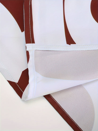 Men's Suit with Black and White Letter Print, Short Sleeve, Open Collar Shirt and Shorts, Casual Set