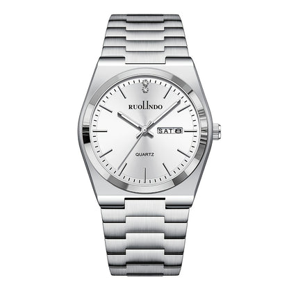 Men'S & Women'S Ultra-Thin Quartz Watch with Date & Day Display - Stainless Steel Band - Stylish & Functional, Round Dial, Quartz Movement, Battery Powered, Non-Rechargeable Battery, Business Style, Date Display Watch | Sleek