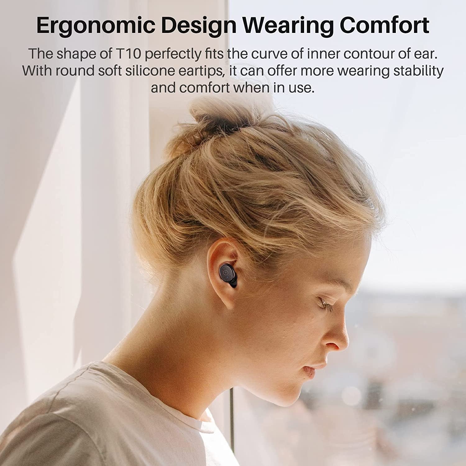 TOZO T10 (Classic Edition) Bluetooth 5.3 Wireless Earbuds with Wireless Charging Case IPX8 Waterproof Stereo Headphones in Ear Built in Mic Headset Premium Sound with Deep Bass, 32 Preset Eqs via APP