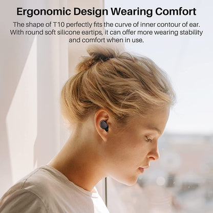 TOZO T10 (Classic Edition) Bluetooth 5.3 Wireless Earbuds with Wireless Charging Case IPX8 Waterproof Stereo Headphones in Ear Built in Mic Headset Premium Sound with Deep Bass, 32 Preset Eqs via APP
