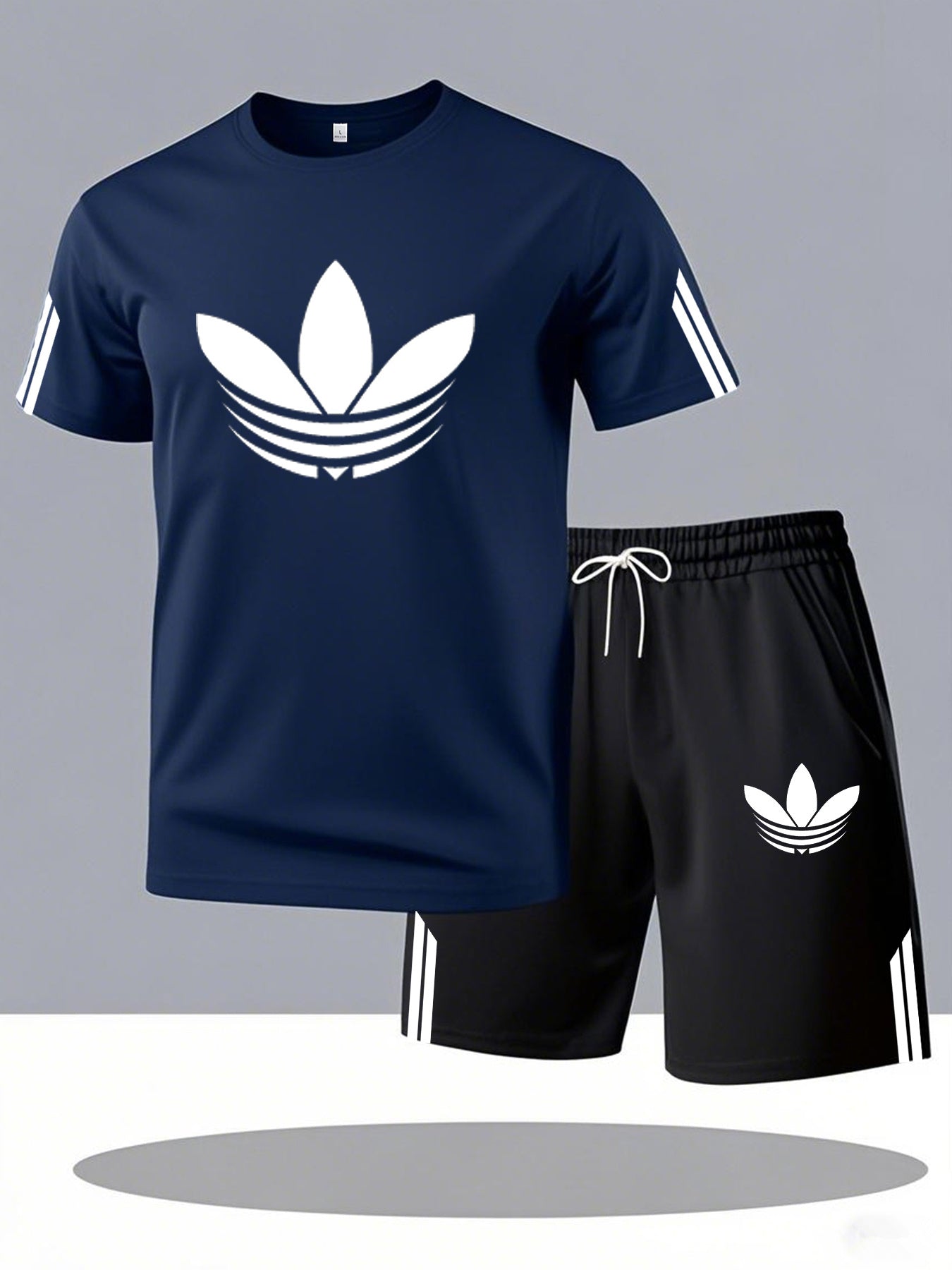 ADIDA Letter Set Short Sleeve + Shorts Two-Piece Men's Fashion Casual Round Neck T-Shirt Outfit, European Style Trendy Short Sleeve Set