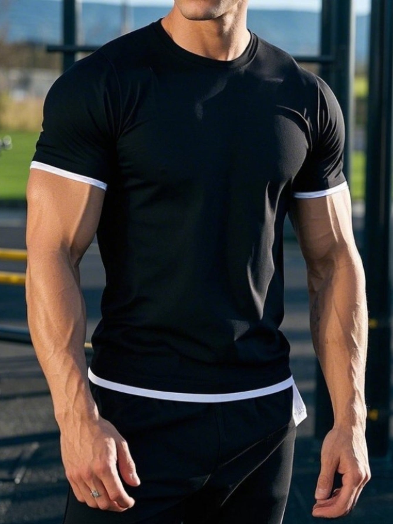 Twist Cool One-Piece Fake Two-Piece Short Sleeve T-Shirt Spring Summer Trendy Streetwear Men's Top