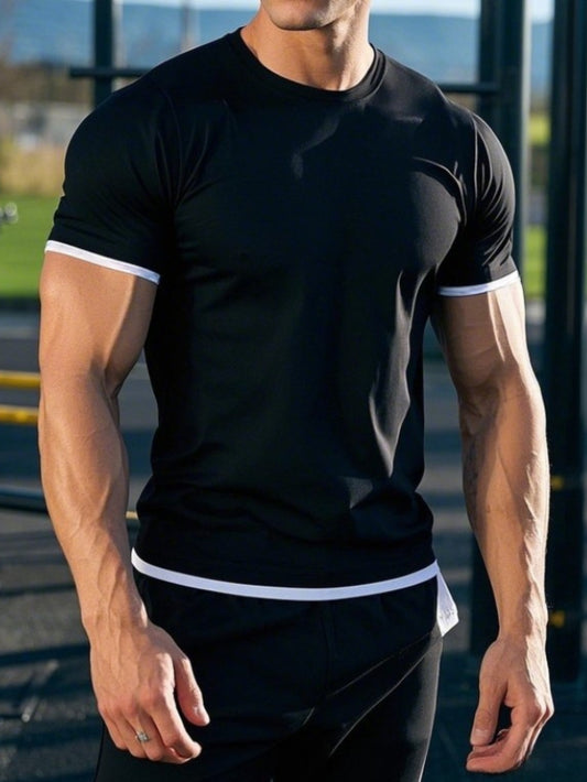 Twist Cool One-Piece Fake Two-Piece Short Sleeve T-Shirt Spring Summer Trendy Streetwear Men's Top