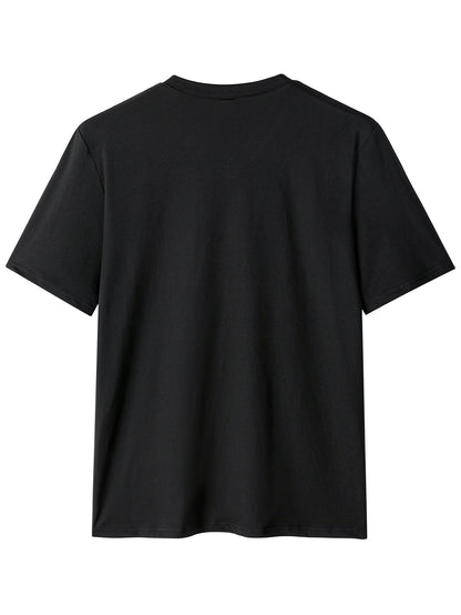 Men's Lightweight Black V-Neck T-Shirt with Seagull Print - Casual Short Sleeve Summer Top, Breathable & Stretchy Fabric, Perfect for Casual Attire or Beach Outings, Outdoor Activity Shirt | Simple Style Tee | Durable Casualw