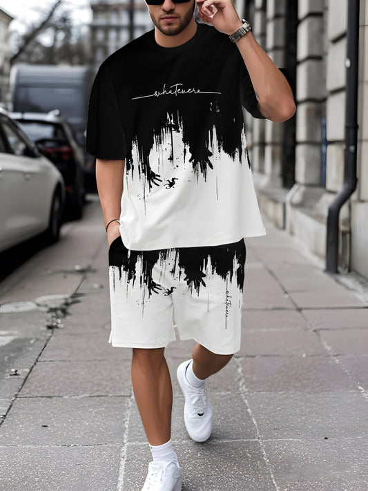 Men'S Print Short-Sleeve T-Shirt And Shorts Set, Breathable Outdoor Casual Sports Outfit, Summer 3D Print Set for Adult Men.