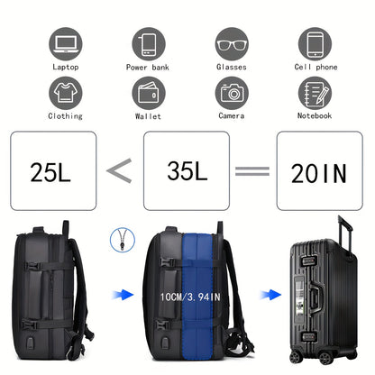 1pc HUABUPS Expandable Travel Backpack with USB Charging Port, 39.62 cm Laptop Backpack for Men & Women, High Quality Business Commuter Backpack with Multiple Compartments, Dilation Design & Padded Straps - Ideal Gift for Chr