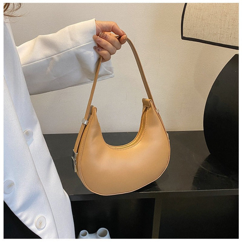 1pc Trendy Crescent Moon Shoulder Bag for Women - Large Capacity, Casual Underarm Purse in Black/Brown/White/Beige, with Polyester Lining, Zip Closure, Perfect for Commuting & Everyday Use, Crossbody Purse, Minimalist Handbag