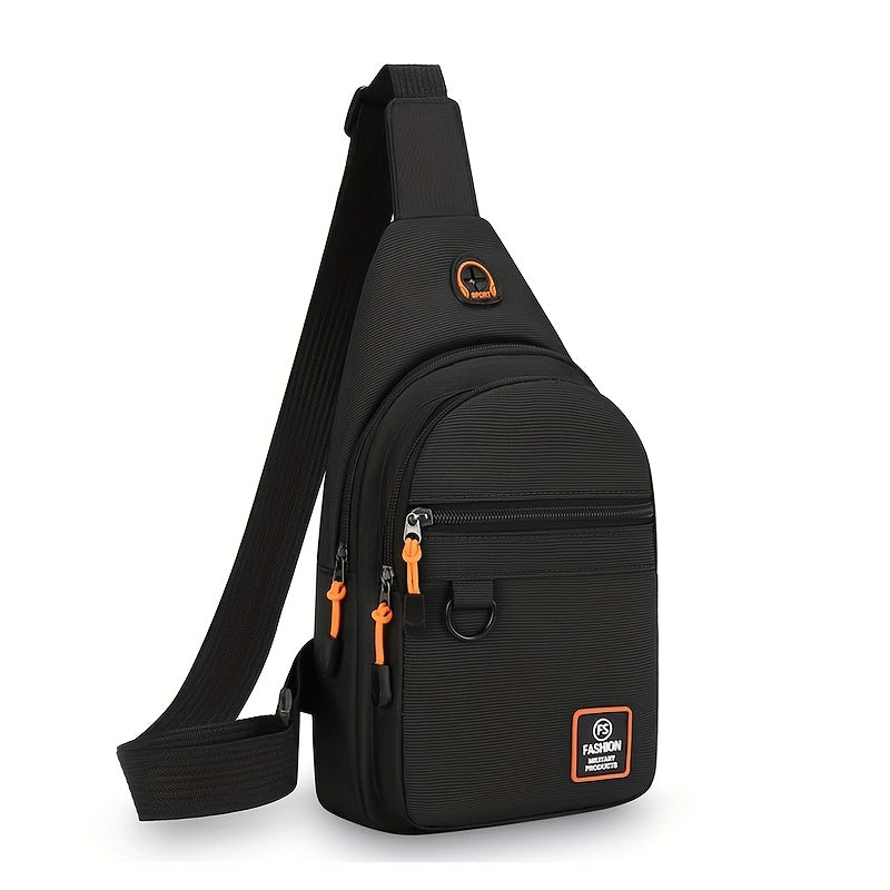 Stylish Men's chest bag with lightweight canvas material, available in black, gray, and blue. Fashionable casual waist pack for outdoor sports, perfect as a gift for men