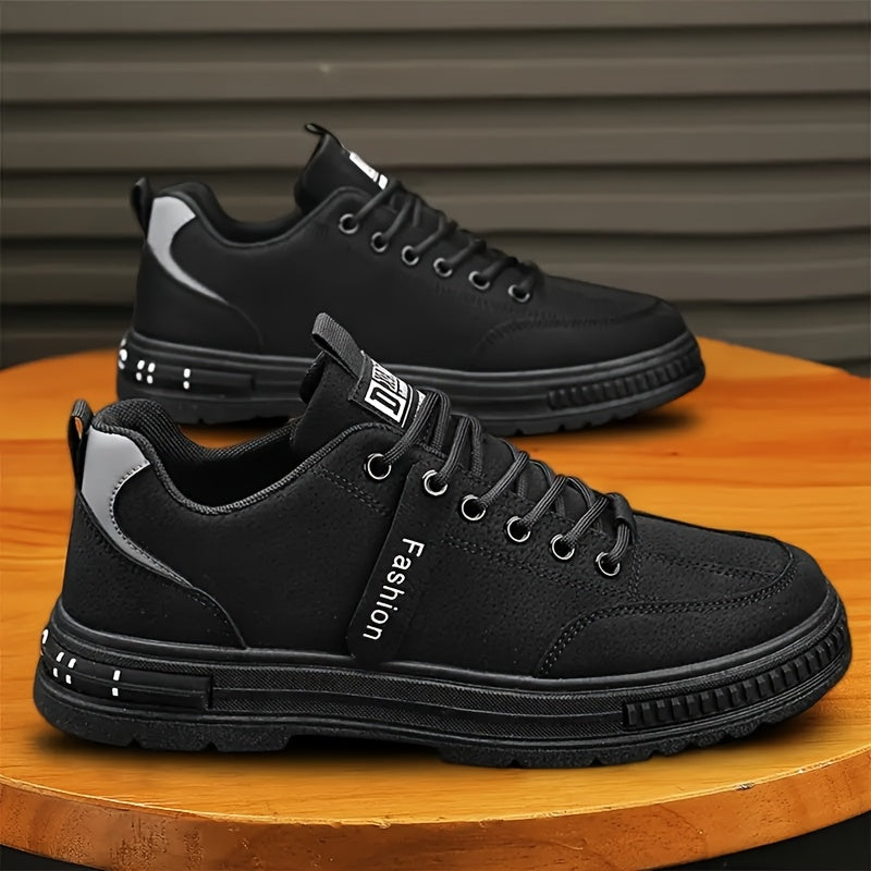 Men'S All-Season Low Top Sneakers, Solid Color, Non-Slip Durable Sports Casual Shoes, Breathable Fabric Lining, Round Toe, Lace-Up Closure, Faux Upper, PVC Sole, Cloth Insole - Versatile for Casual & Sports Use