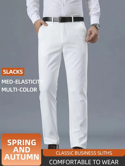 Men's Casual Solid Color Dress Pants - Polyester Blend, Woven, Regular Fit, All-Season Comfort, Adult Suit Pants