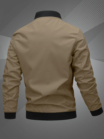 2pcs Men's Classic Bomber Jacket & Jogging Pants Set - Sleek Black with Letter Embroidery, Elastic Cuffs & Waistband, Durable Polyester, Perfect for Outdoor Activities & Casual Wear, Jogging Suits