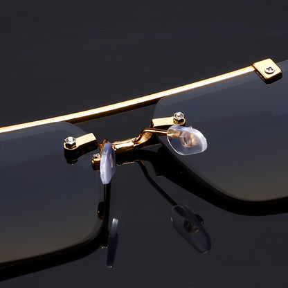 Elegant Rimless Pilot-Style Fashion Glasses for Men & Women - Golden Leopard Print with Green Gradient Lenses, Lightweight Metal Frame, Ideal for Beach Parties & Travel