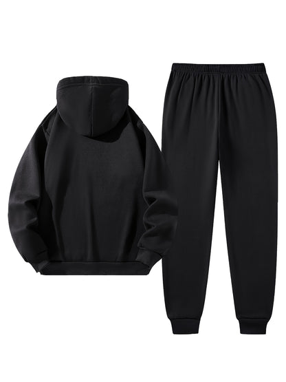 Men's Hoodie and Drawstring Sweatpants Set with PARIS Letter Print