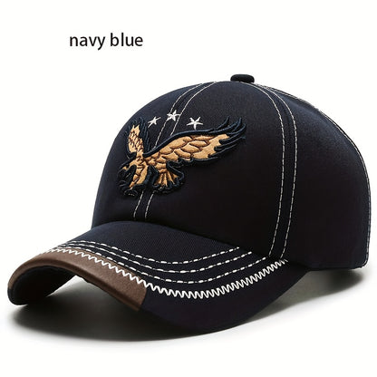 1pc Navy Blue Eagle Embroidered Baseball Cap for Men & Women - Stylish Unisex All-Season Hat with White Stitching, High-Quality Casual Sportswear Accessory, Outdoor Headwear, Trendy Headwear, Sturdy Construction, Sports Fans