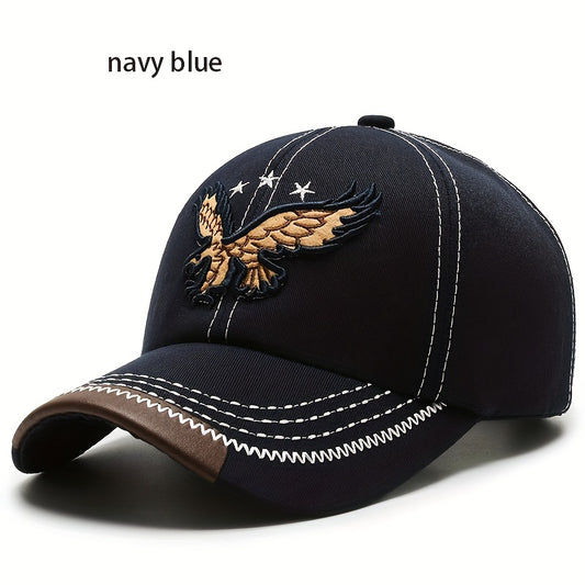 1pc Navy Blue Eagle Embroidered Baseball Cap for Men & Women - Stylish Unisex All-Season Hat with White Stitching, High-Quality Casual Sportswear Accessory, Outdoor Headwear, Trendy Headwear, Sturdy Construction, Sports Fans