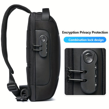 Men's Lightweight Crossbody Backpack with USB Charging Port & Password Lock, Adjustable Anti-Theft Shoulder Bag for Travel, Commuting, Daily Use - Durable Polyester Casual Daypack, Secure Travel Bag | Minimalist Backpack | Sl