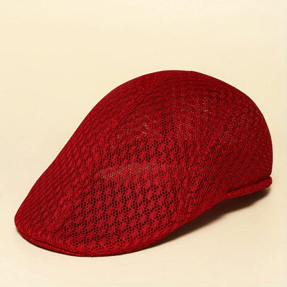 Lightweight Breathable Mesh Beret Hat - Adjustable, Solid Black, Funky Style Polyester Painter Cap for Outdoor Activities