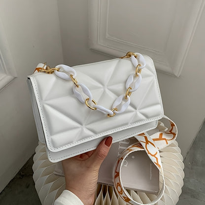 Retro Shoulder Bag, Fashionable Wide Strap Crossbody Bag, Western Style Chain Small Bag, Casual Women'S Sling Bag (White/Black/Pink/Brown)