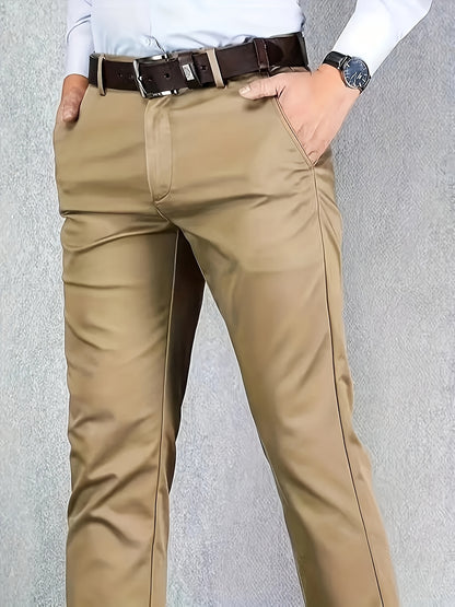 Four Seasons Men's New Casual Formal Pants Business Style Trendy Casual Long Pants Fashionable Versatile Men's Elastic Western Pants Comfortable Classic Design Casual Wear