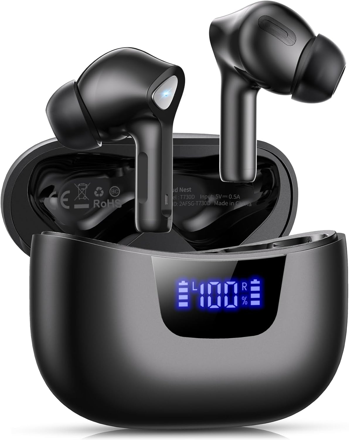 Wireless Earbuds Bluetooth V5.3 Headphones 50H Playback Deep Bass Stereo Ear Buds with LED Power Display Charging Case IPX7 Waterproof Earphones with Mic Headset for Laptop Pad Android/Ios Phones