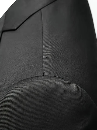 2pcs Luxury Classic Men'S Solid Color Suit - Notched Lapel Blazer and Pants, Regular Fit, Long Sleeve, Traditional Silhouette, Ideal for Weddings, Business Meetings - High-Quality Fabric, Comfortable Wear, Stylish Design, Wed