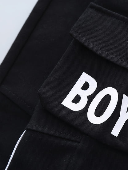 3pcs Boy's Letter Print Hoodie Outfits, Casual Hoodies Long Sleeve Pullover Hooded Sweatshirt & Pants & Vest Set, Ideal For Daily & Outdoor Wear