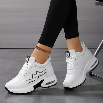 Women'S High-Top Sneakers with Thick Sole - Comfortable, Breathable, Casual White Sneakers with Lace-Up Closure, Stylish Design for All Seasons, Casual Footwear | Stylish High Top Sneakers | Comfortable Footwear