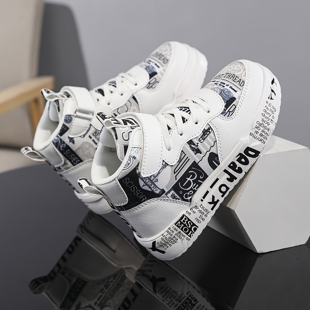 Kids' Trendy High-Top Sneakers with Adjustable Strap, Non-Slip EVA Sole, and Colorful Letter Print - Ideal for Casual and Outdoor Activities, Versatile High-Top Sneakers | Trendy Kids' Shoes | Durable Sneakers