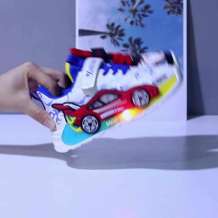 2024 Fall New Youngsters' Boys' Sports Shoes with Cartoon Flashing Lights - Youngsters' Light-Up Running Shoes, Thin, LED, for Ages 1-3-6, PVC Sole, EVA Insole, Hook & Loop Closure, Perfect for Casual Wear