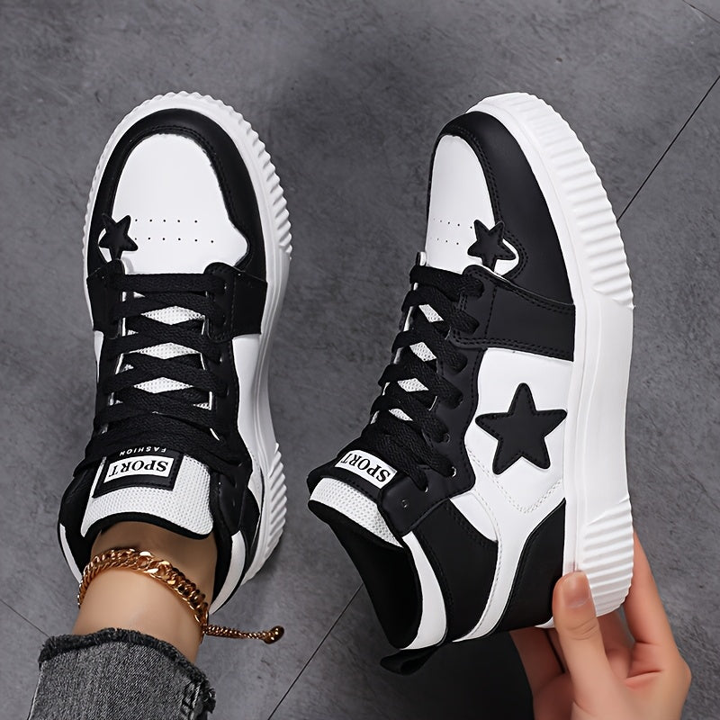 Women's Outdoor Autumn and Winter Thickened Warm Star Pattern Fashionable Versatile Simple High-Top Lace-Up Soft Sole Campus Sneakers for Multi-Purpose Sports and Casual Wear