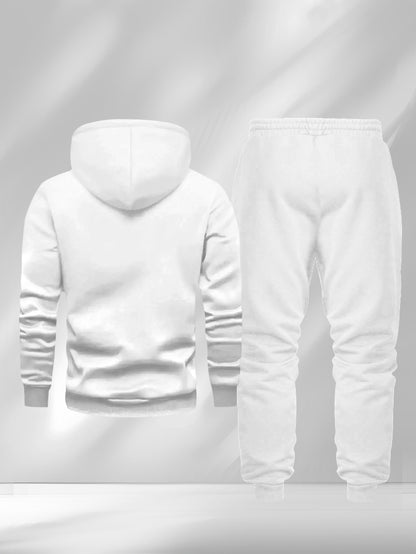 New Autumn and Winter Men's Fleece-Lined Hooded Sweatshirt Set with Print, Long-Sleeve Hoodie and Drawstring Pants for Couples