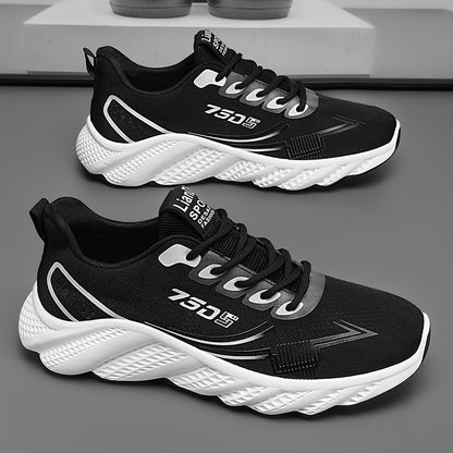 Men's Lightweight Sneakers - Non-Slip PVC Sole, Cushioned EVA Insole - White/Blue Accent Low-Top Sneakers for Gym, Running, Everyday - All-Season Lace-Up Athletic Footwear - Model HX-3, Sports Activities, Sporty Design, Secur