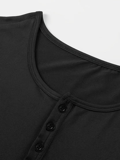 Men's Script Letter Print Short Sleeve Henley Shirt, Business Fashion Top For Male's Casual And Daily Wear