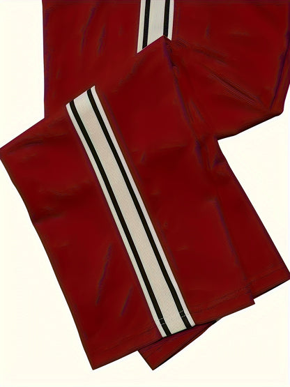 Men's Casual Athletic Joggers - Striped, Breathable Polyester Blend with Pockets for Running & Fitness, Perfect for Spring/Fall