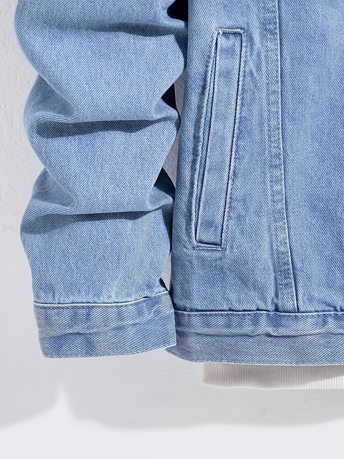 1pc Men'S Casual Slim-Fit Cotton Denim Jacket, Solid Color Lapel Collar with Pockets, Woven Non-Stretch Fabric, 80% Cotton 20% Polyester