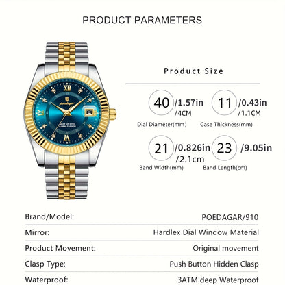 POEDAGAR Men's And Women's Calendar Luxury Sports Watch Waterproof Luminous Date Men's And Women's Watch Quartz Stainless Steel Men's And Women's Brand Watch