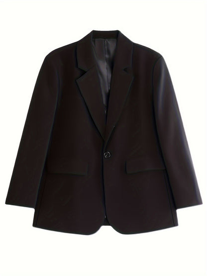 Women'S Chic Casual Blazer - Polyester, Solid Color, Long Sleeve, Button Front with Pockets, Loose Fit, Spring/Fall Jacket, Casual Wear Jacket|Minimalist Jacket|Single lapel Jacke