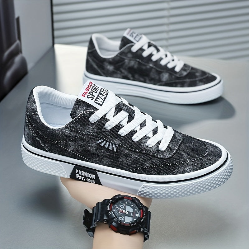 Men's All-Season Sneakers - Lace-Up Low-Top Shoes with Non-Slip PVC Sole, Breathable Fabric Upper - Cushioned Insole for Gym, Running, Everyday - Classic Round Toe - All-Season Casual Shoes for Men, Gym Footwear, Modern Canva