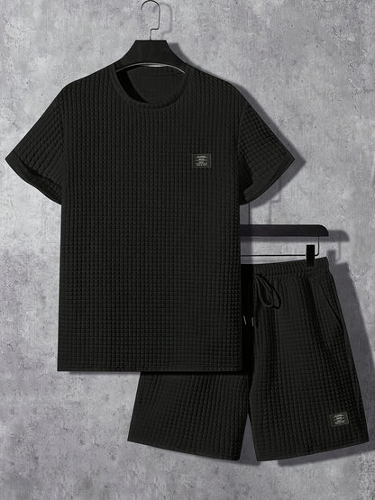 Summer Men's Casual Sports Set of 2, Trendy Round Neck Short Sleeve T-shirt + Shorts