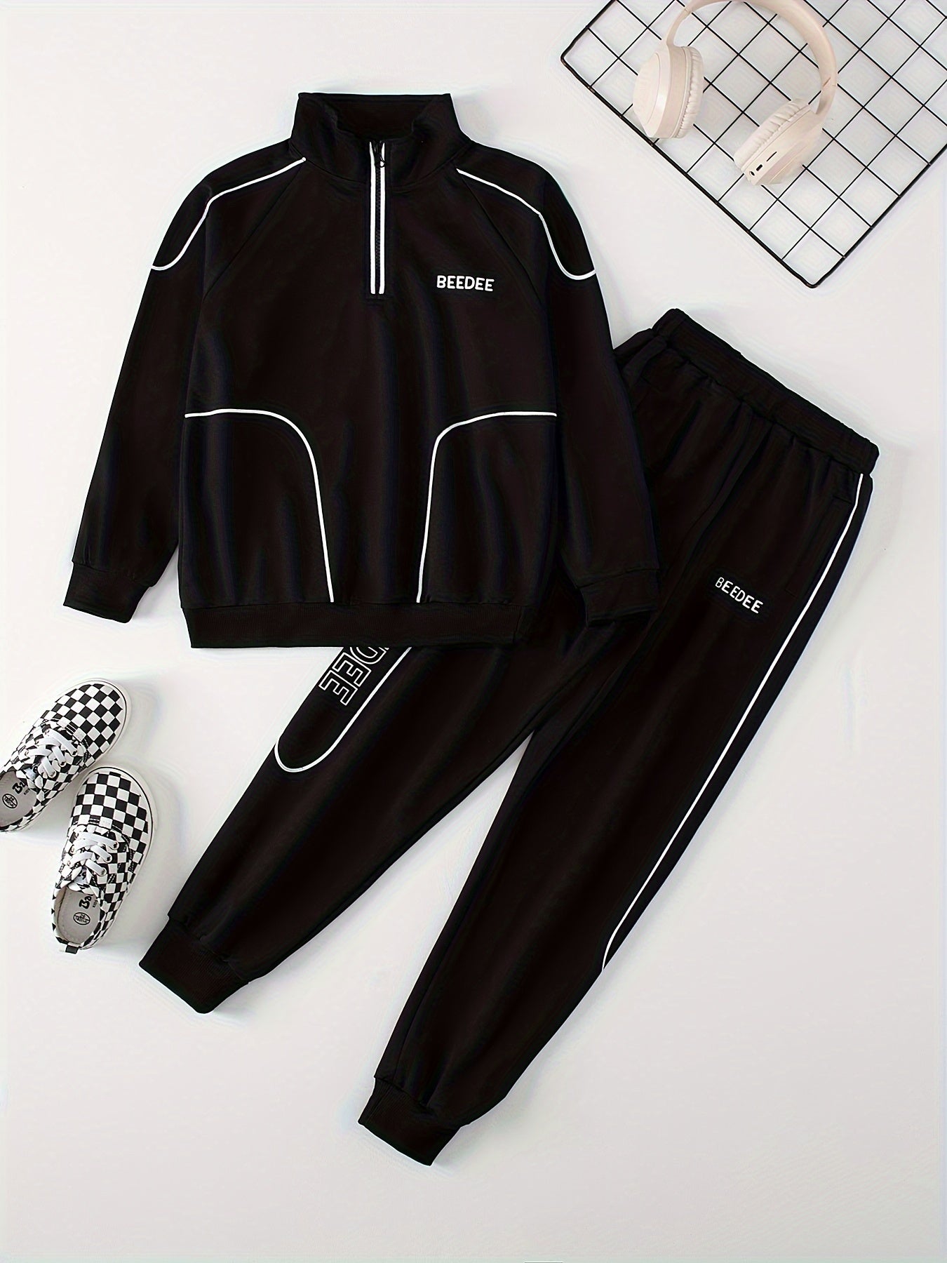 Boys' Casual Sportswear Set - Zip-Up Stand Collar Jacket & Joggers, Long Sleeve, Polyester - Perfect for Spring/Fall Outdoor Activities, Perfect for Outdoor