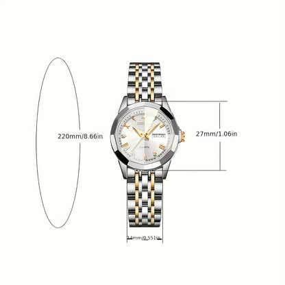 DEDIMA Women'S Luxury Stainless Steel Watch - Elegant Rhombus Design with Roman Numerals, Double Calendar, and Multifunctional Steel Strap