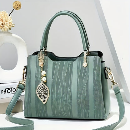 Elegant Light Blue & White Braided Handbag with Adjustable Strap, Golden-Tone Hardware, And Floral Accents - Large Capacity, Versatile Shoulder Or Handbag for Women - Perfect Gift for Mom Or Family, Stylish Accessory, Polyest