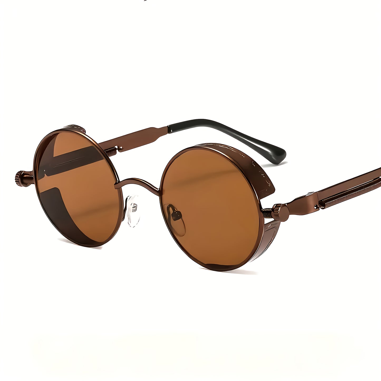 Retro Round Metal Frame Fashion Glasses with Spring Leg Design - Stylish Unisex Fashion Accessory for Men & Women, Brown Tinted Lenses, Perfect for Casual Outfits, Retro Glasses