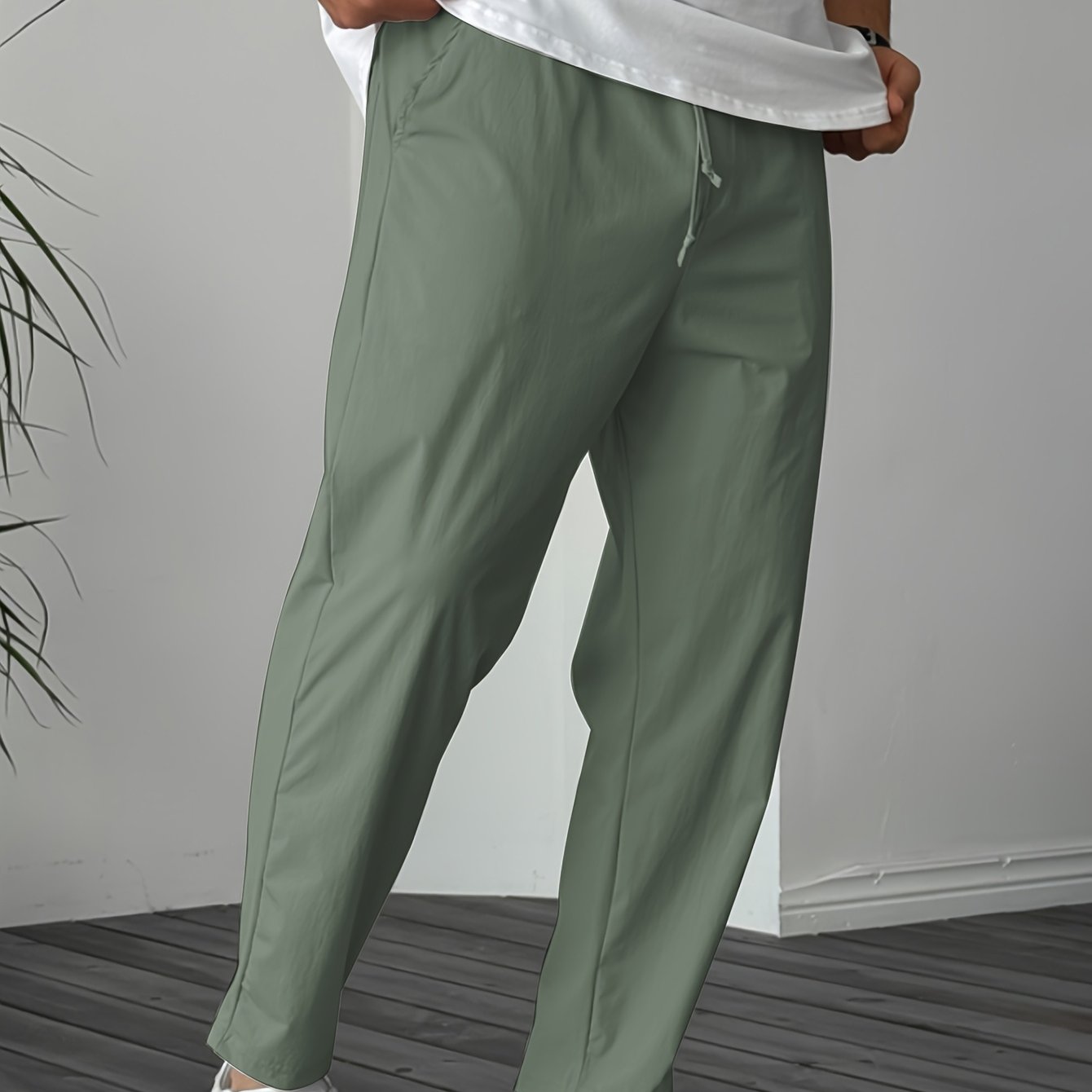 Men's Solid Pants With Pockets, Casual Drawstring Trousers For Outdoor Activities Gift