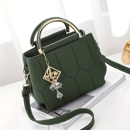 2025 New Women's Geometric Hexagon Pattern Crossbody Bag with Adjustable Strap & Golden-Tone Hardware - Zipper Closure, Polyester Lining, Multiple Colors (Khaki/Dark Gray/White/Pink/Red/Black) - Versatile for Casual & Formal