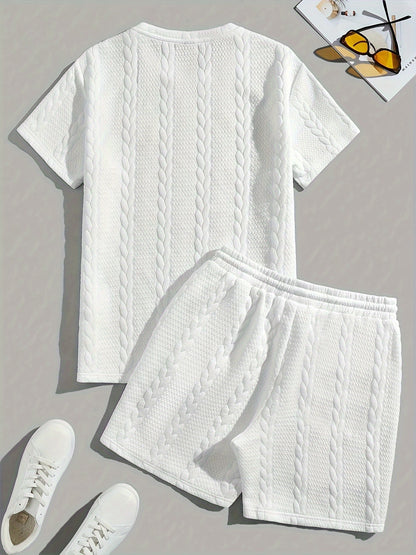 Casual Crew Neck Short Sleeve T-Shirt & Drawstring Shorts - Brown, Summer Outfit