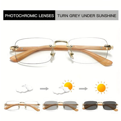 1pc Fashionable Retro Frameless Rectangular Glasses, Metal Frames with Hinges, Lenses will change color and not make everything too dark, so you can wear them for evening walks in the city, holiday photos, beautiful birthday